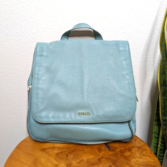 Fossil Claire Aqua Teal Leather Backpack - Picture 2 of 14